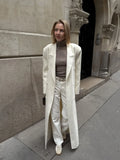Women's long white wool coat with lapel