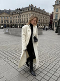 Women's long white wool coat with lapel