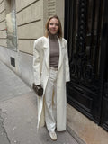 Women's long white wool coat with lapel