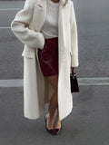 Women's long white wool coat with lapel