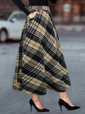 New-Border European American Women's Fashion Black and White Plaid Woolen Large Pocket Long Skirt Ha