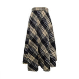 New-Border European American Women's Fashion Black and White Plaid Woolen Large Pocket Long Skirt Ha