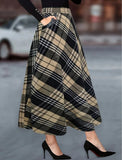 New-Border European American Women's Fashion Black and White Plaid Woolen Large Pocket Long Skirt Ha